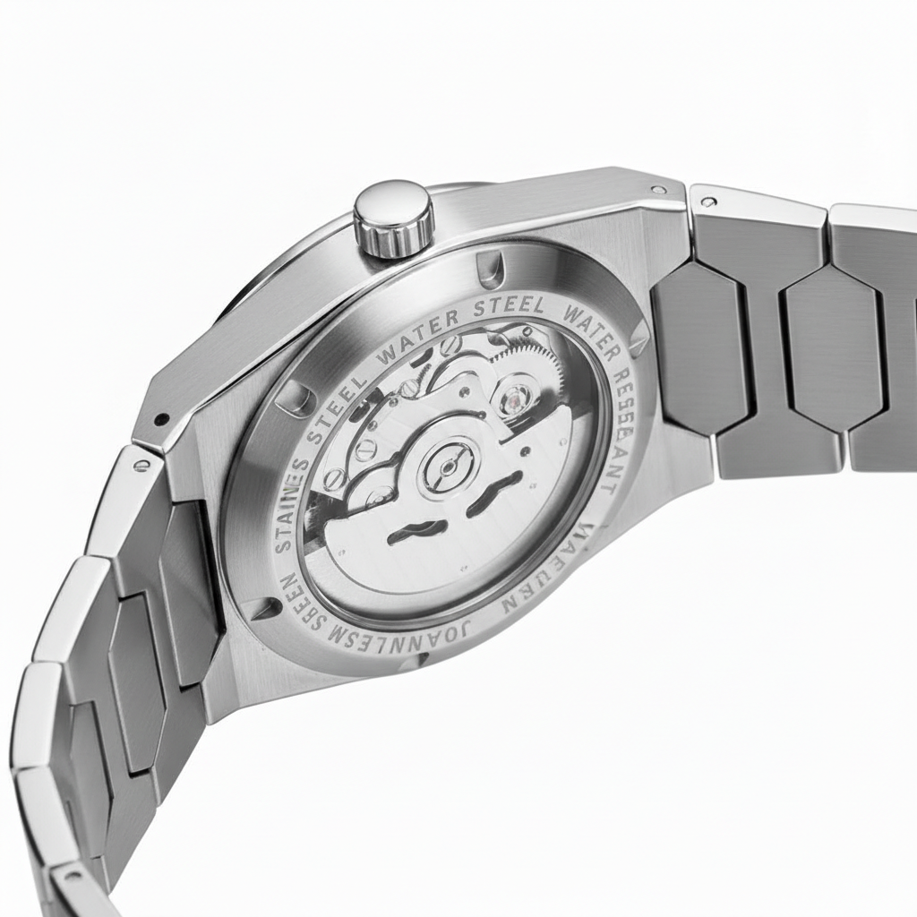 Specht & Söhne VC222 - Qu - Movement detail, exhibition caseback, crown