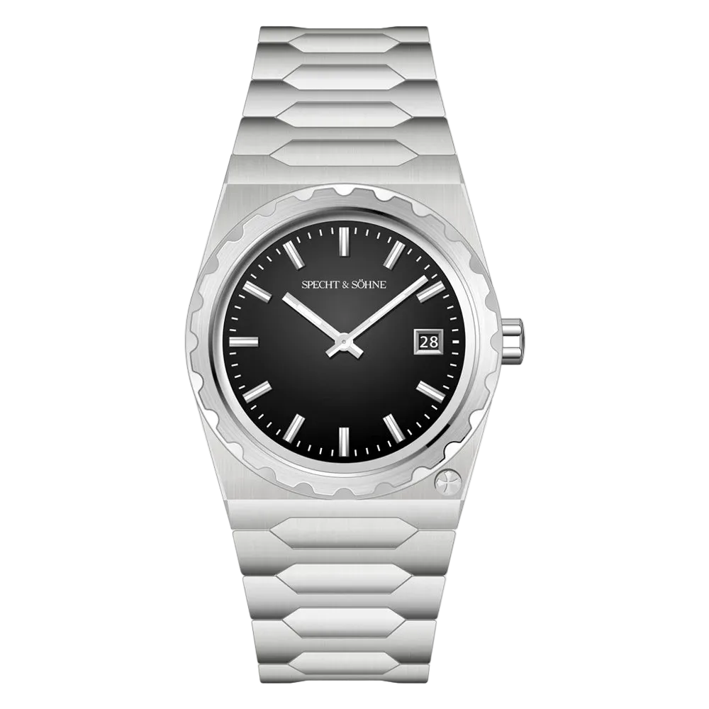 Specht & Söhne VC222 - Qu - Full top view, hexagonal bezel, steel bracelet