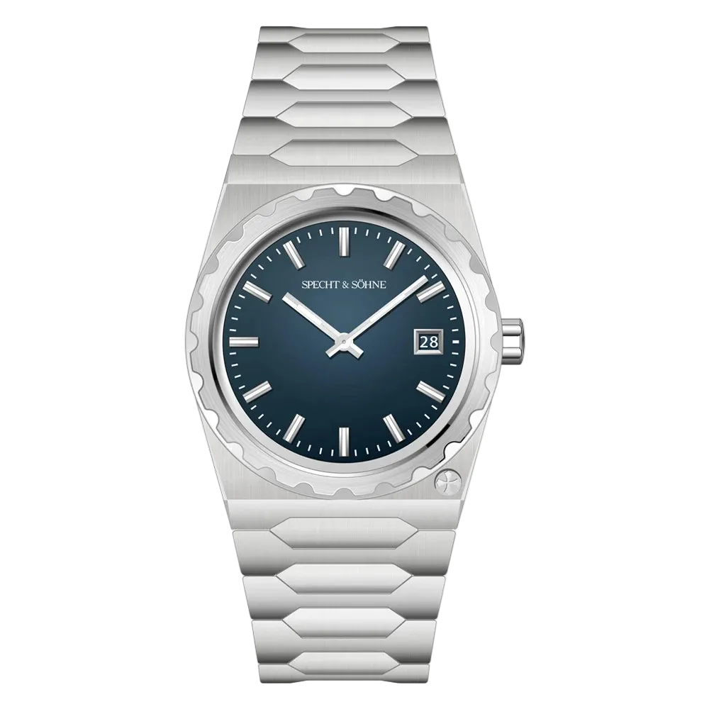 Specht & Söhne VC222 - Qu - Front view, blue dial, steel case