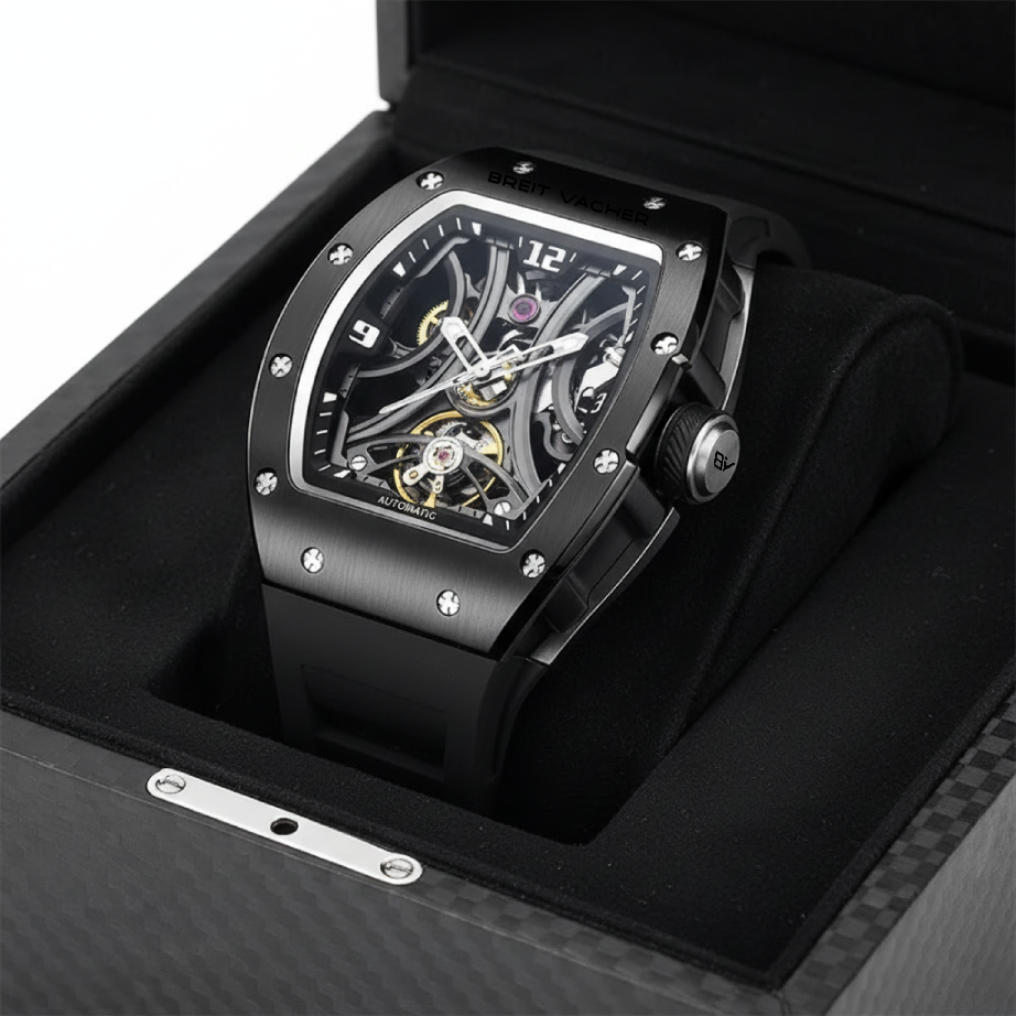 BREITVACHER Luxury Automatic Watch Men Carbon Fiber Mechanical Movement Silicone Strap 5 ATM Waterproof Watches breitvacher