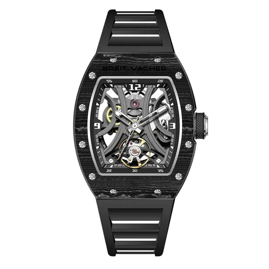 BREITVACHER Luxury Automatic Watch Men Carbon Fiber Mechanical Movement Silicone Strap 5 ATM Waterproof Watches breitvacher