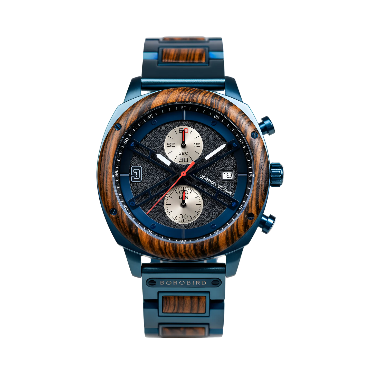 BOBO BIRD GT149-2A - Luxury men’s quartz chronograph watch with azure forest case black dial and high precision timing function