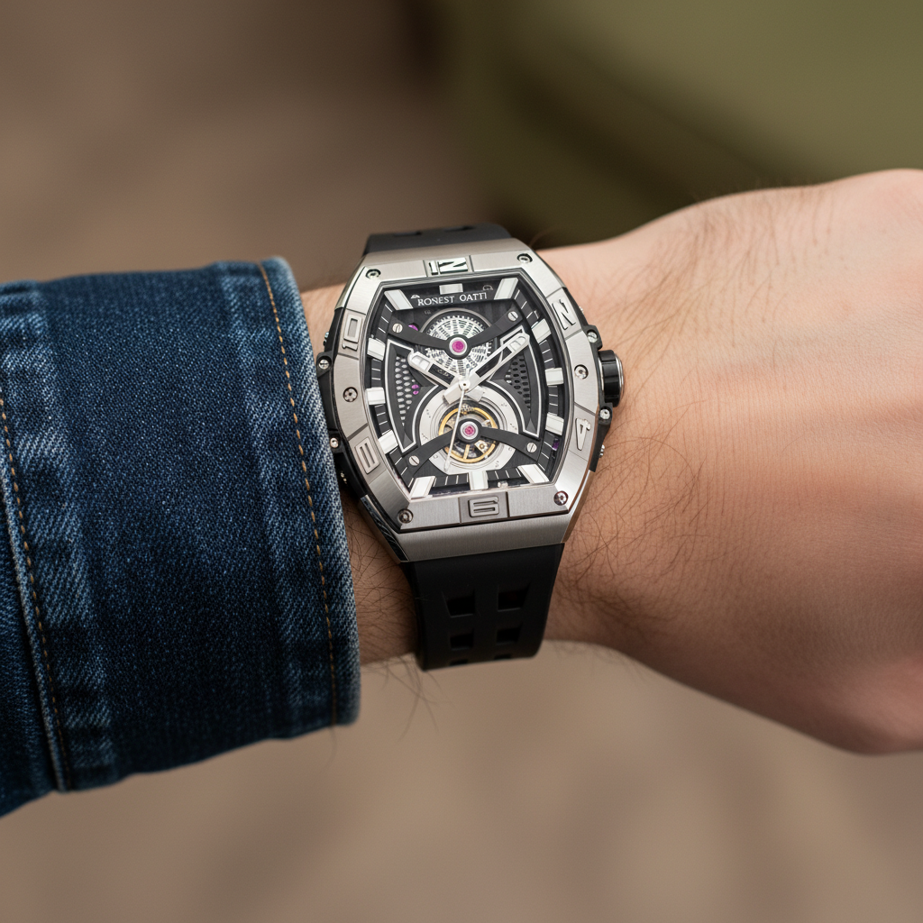 Bonest Gatti BG5701 Phantom Speed skeleton automatic watch side profile showing case thickness and crown