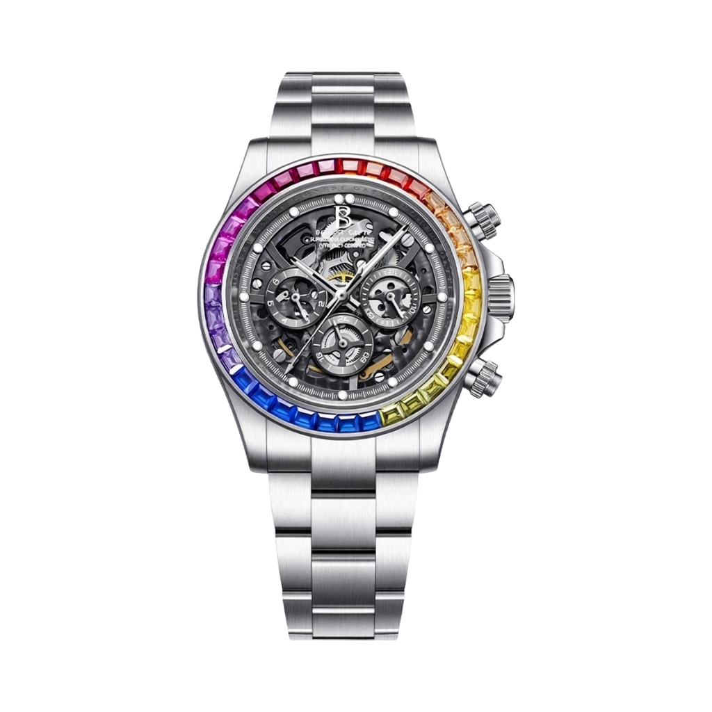BONEST GATTI BG8018 - silver rainbow bezel front view packshot