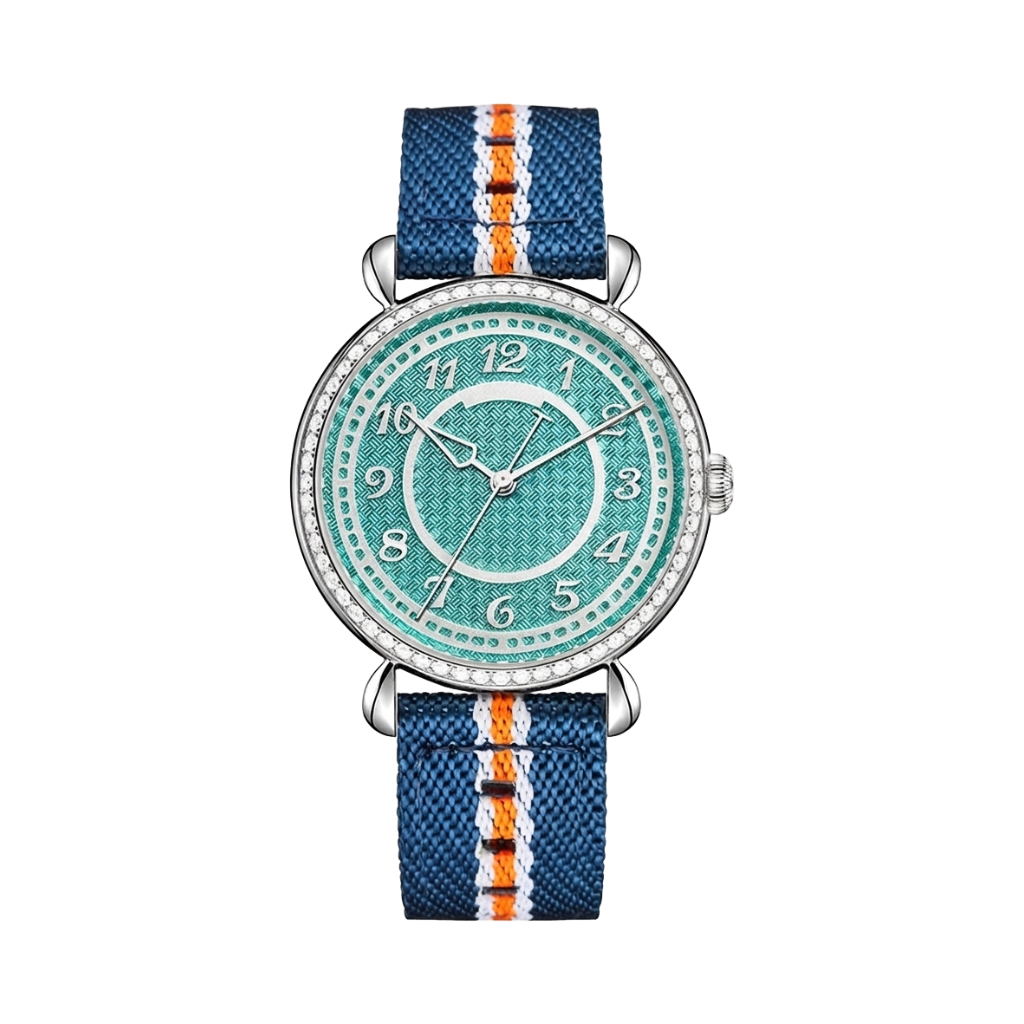 BREITVACHER Basketweave - turquoise dial crystal bezel front view packshot
