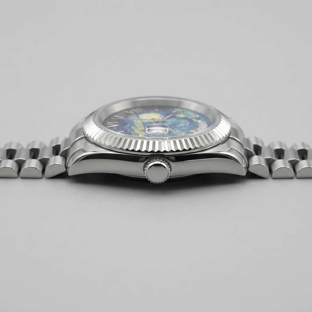 BREITVACHER Van Gogh Day-Date - side profile case crown