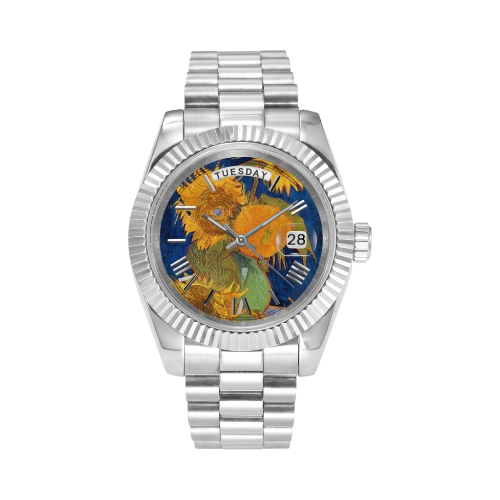 BREITVACHER Van Gogh Day-Date - sunflowers front view packshot