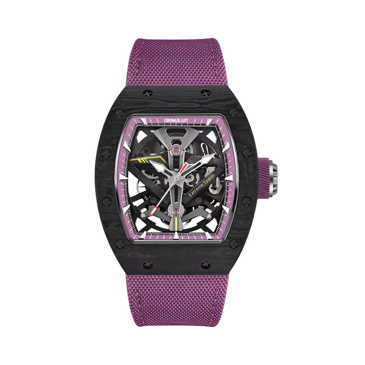 CRONUSART CM002-083 - Industrial design automatic watch with skeleton dial, carbon fiber case, and high-visibility mechanical layout