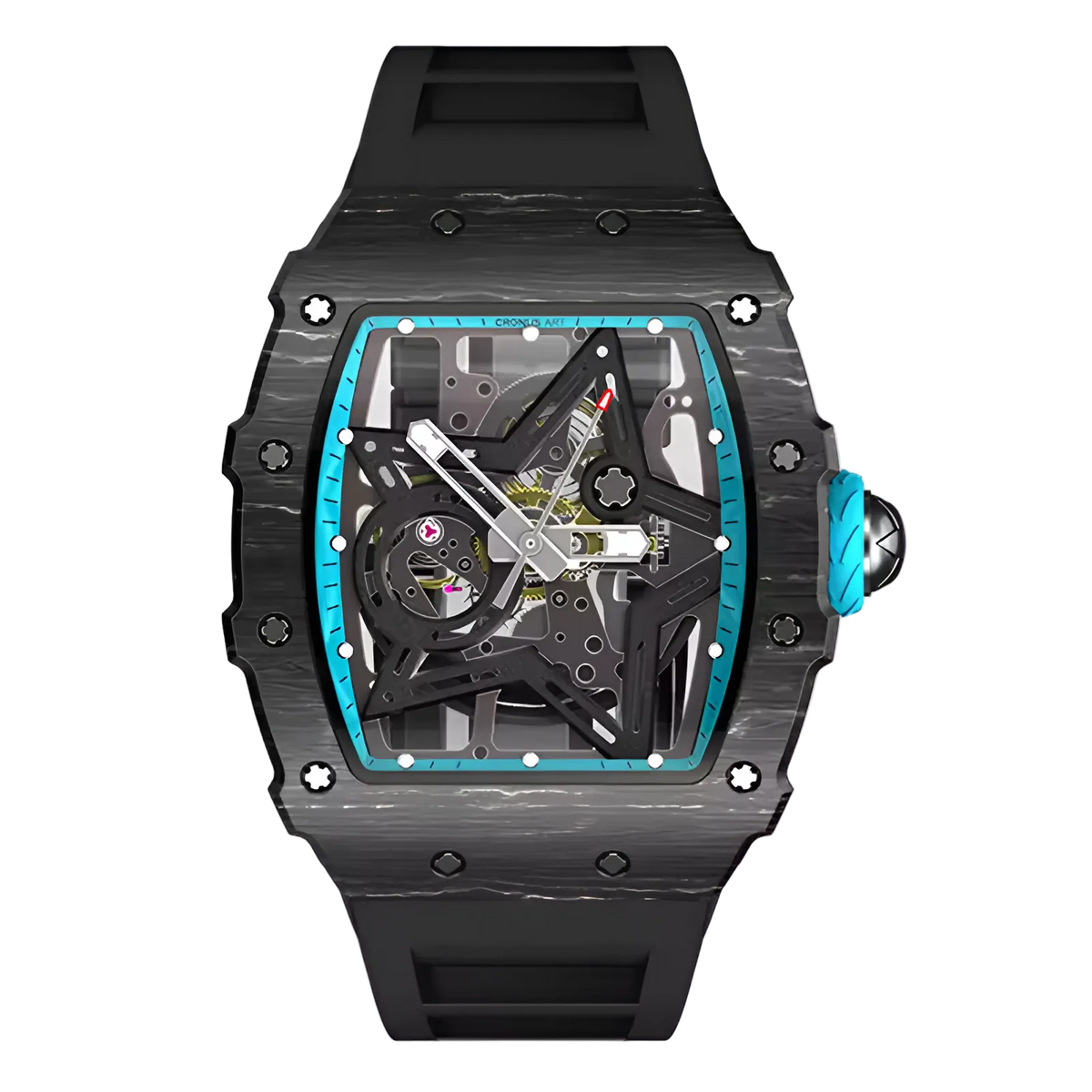 Cronusart CM002-13A - NTPT carbon fiber skeleton watch with blue accent dial and automatic high beat movement