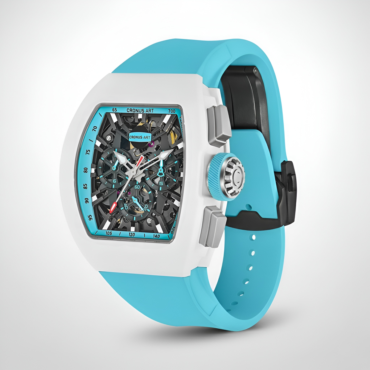 CRONUSART CM011-009 - 50mm Tonneau Automatic Watch in Carbon Steel Side Angle
