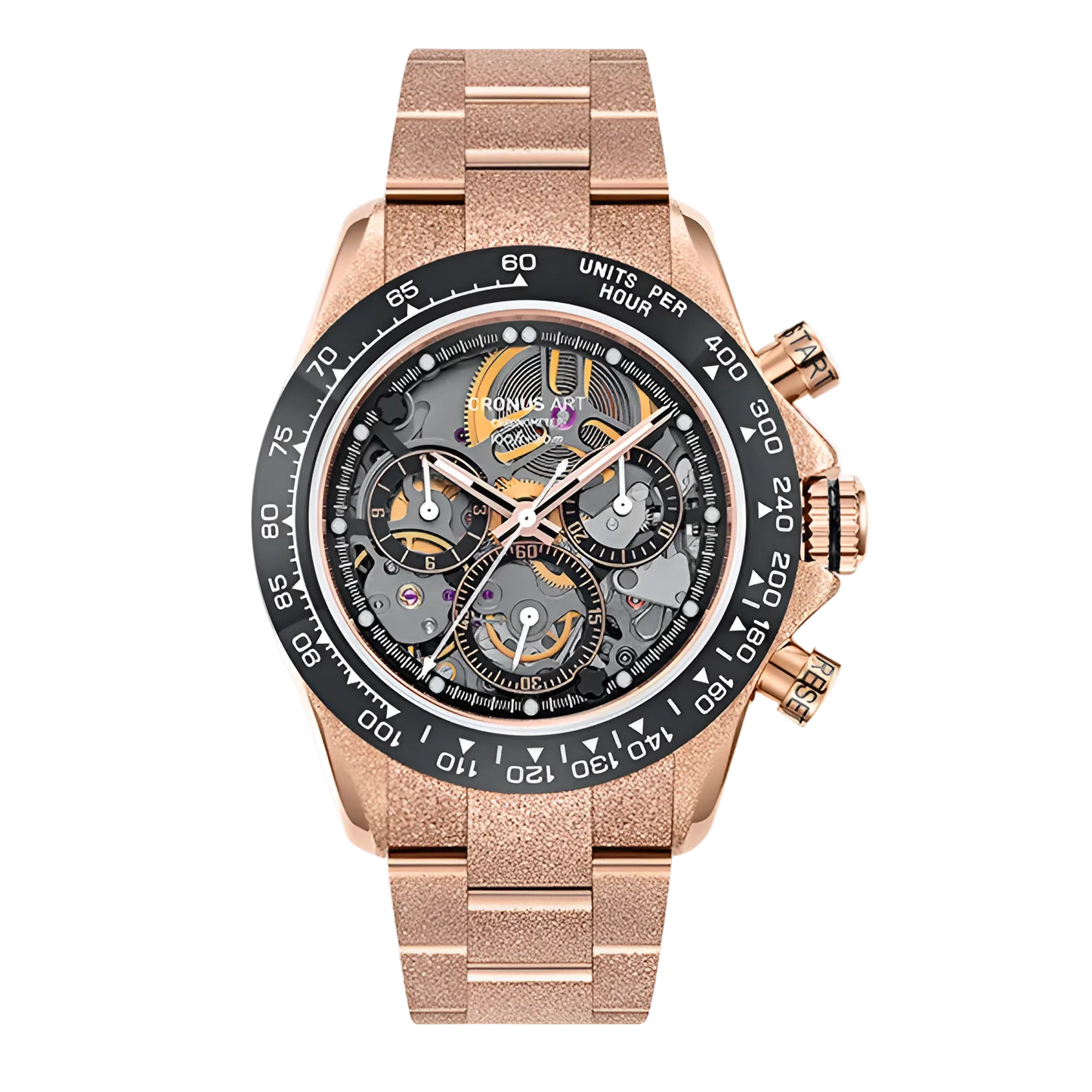 Cronusart CM015-012 - Automatic skeleton chronograph watch with ceramic bezel and rose gold stainless steel bracelet
