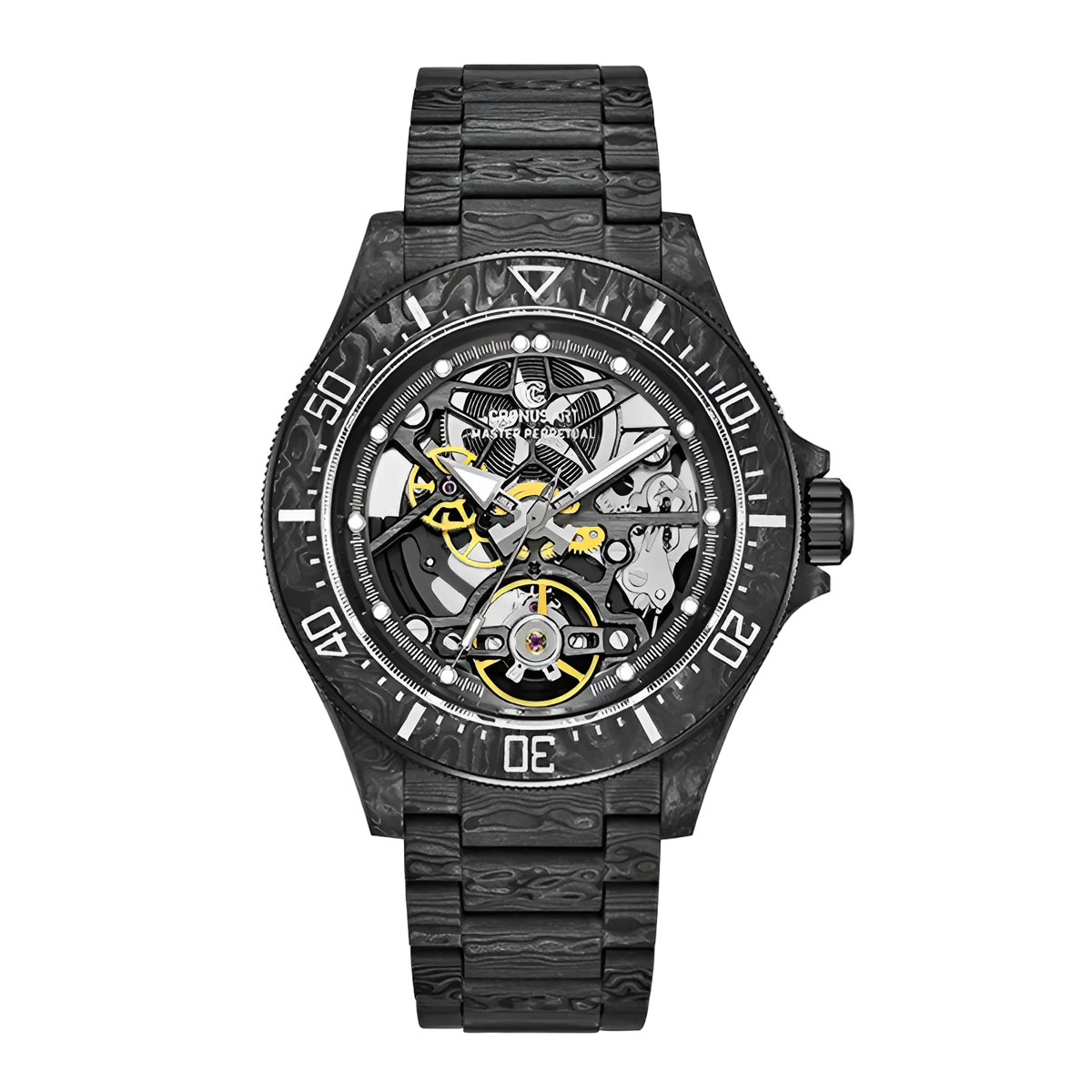 CRONUSART CM016-026 - Luxury automatic skeleton watch in NTPT carbon fiber with luminous dial and visible mechanical movement