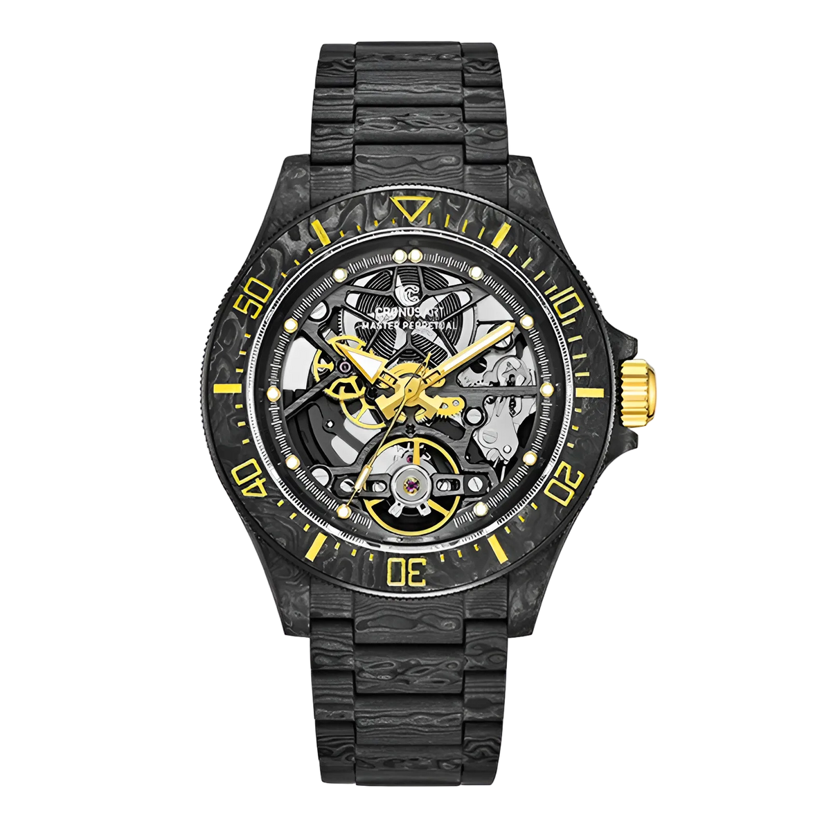CRONUSART CM016-026 - Limited edition automatic skeleton watch with NTPT carbon case, yellow accents, and exposed mechanical movement