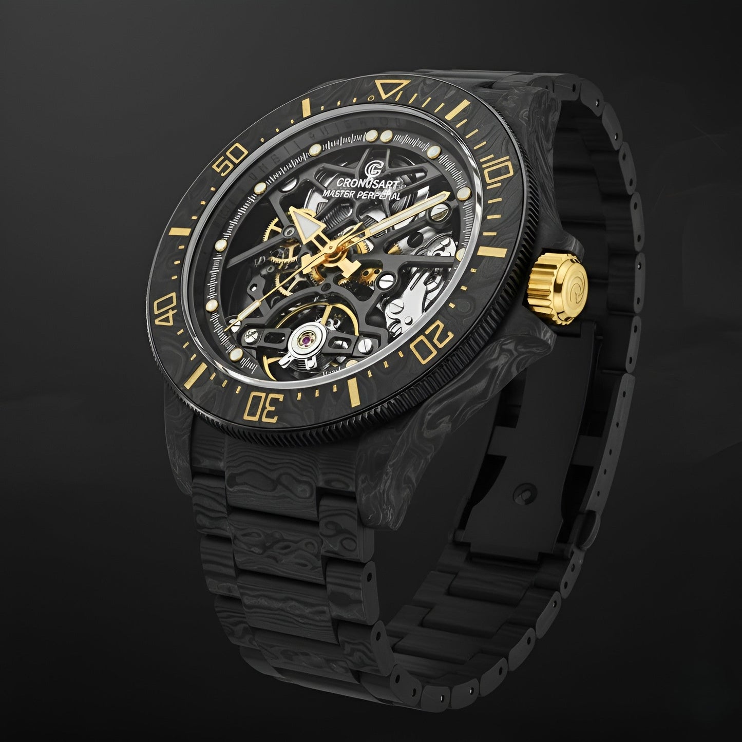 CRONUSART CM016-026 - Men Automatic and Mechanical Watch in NTPT Carbon side angle