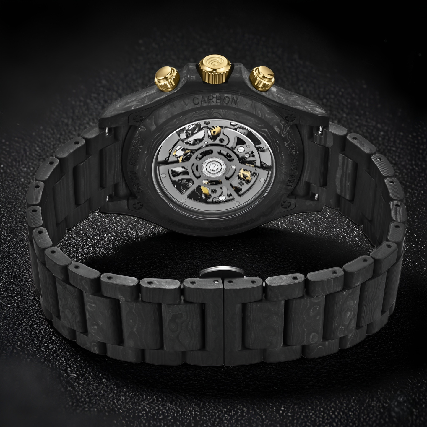 CRONUSART CM016-027 - Caseback view of CRONUSART automatic chronograph watch with carbon fiber construction