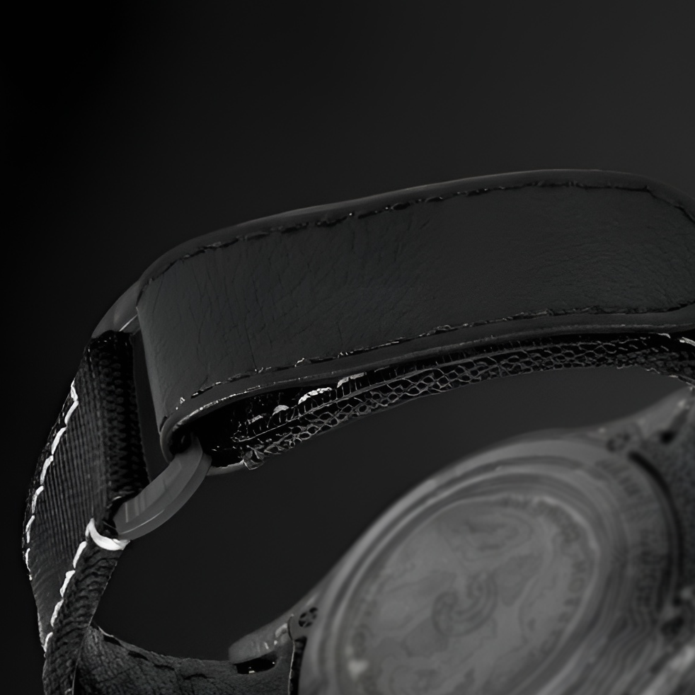 Hybrid canvas and leather strap detail of Cronusart CM016-069 forged carbon automatic watch