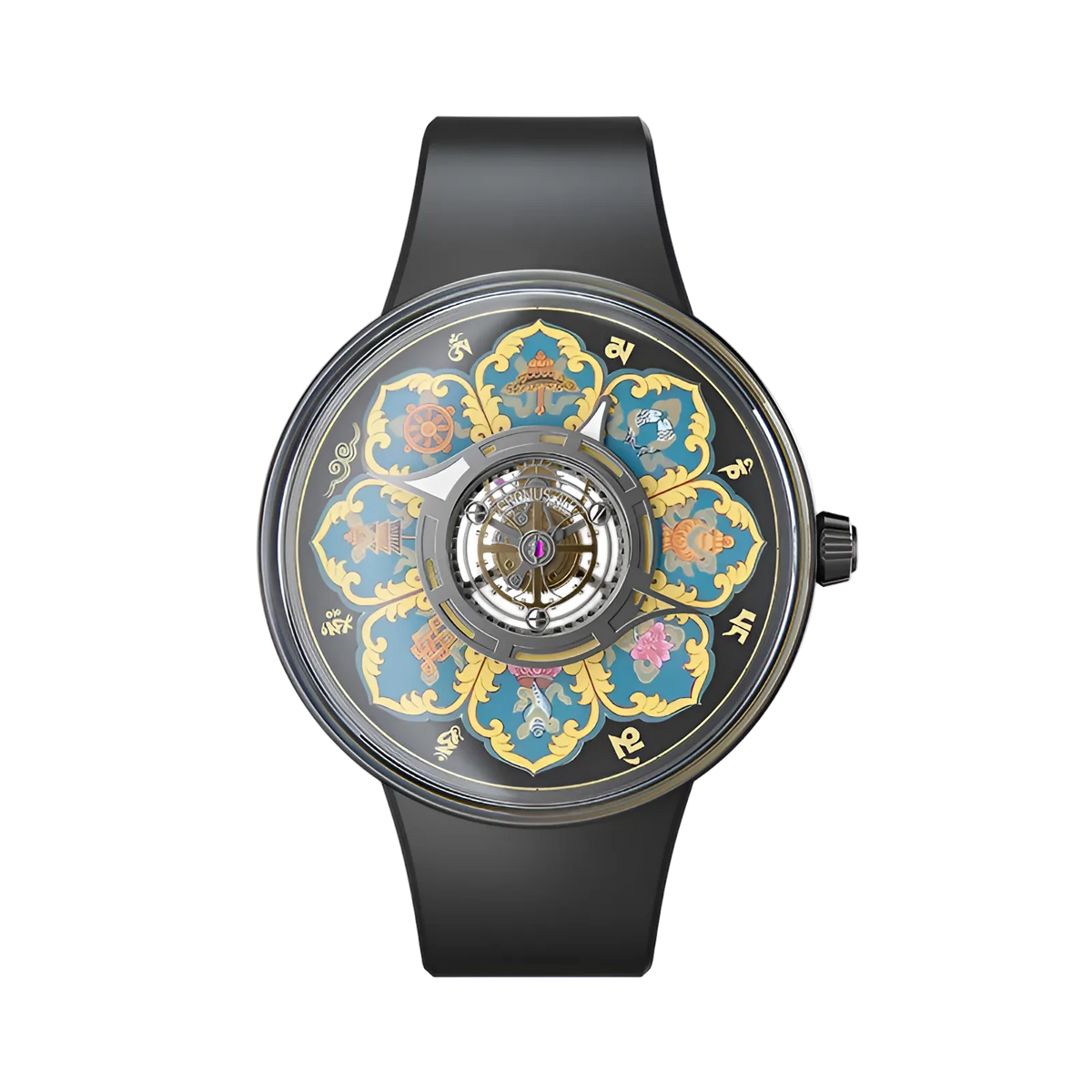 CRONUSART CM023-008 - Luxury automatic tourbillon watch with titanium case, visible skeleton movement, tangka enamel dial and 120 hour power reserve