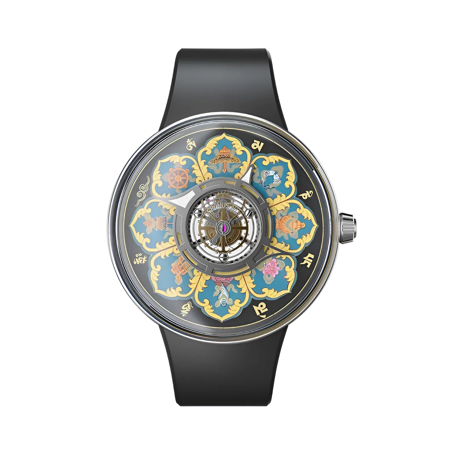 CRONUSART CM023-008 - Titanium automatic tourbillon watch for men featuring skeletonized movement, tangka enamel artistry and 120 hour kinetic autonomy
