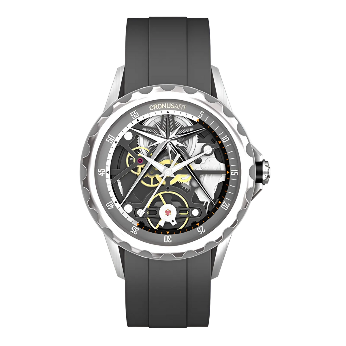Cronusart CM05-06A - Automatic skeleton watch with black rubber strap and grey bezel, stainless steel case