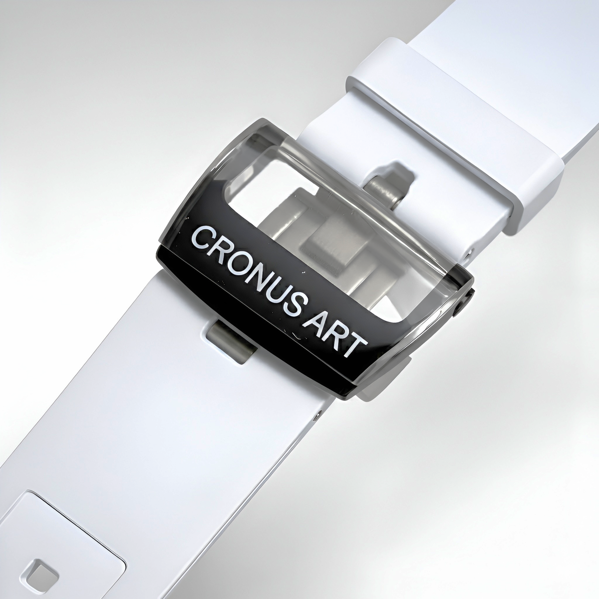 Cronusart CM001-10C Sapphire Chronograph Watch - Fluororubber strap and buckle detail on Cronusart transparent sapphire chronograph watch