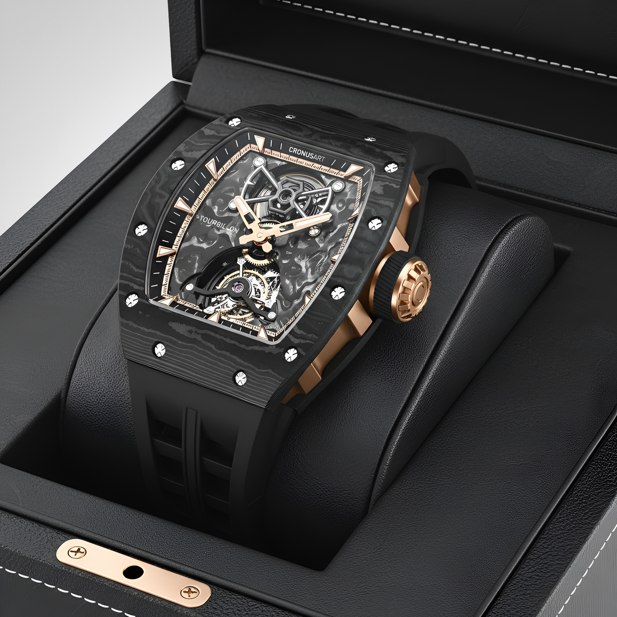 CRONUSART CM002-052 Men's Automatic Tourbillon Watch – NTPT Carbon Fiber Skeleton packaging