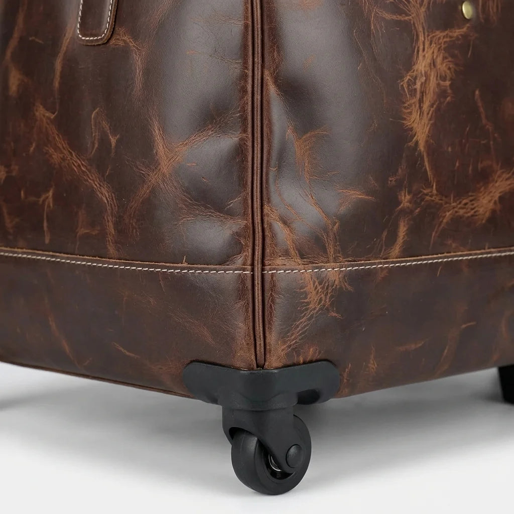 Genuine Leather Duffle Ba - dark brown leather, luxury corner, premium detail