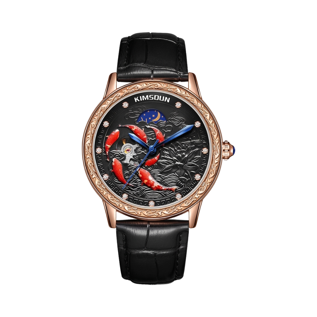 KIMSDUN Koi - rose gold black dial front view packshot