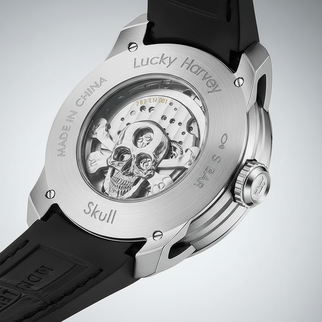 Lucky Harvey ZLS204 - Aut - steel caseback macro engraving