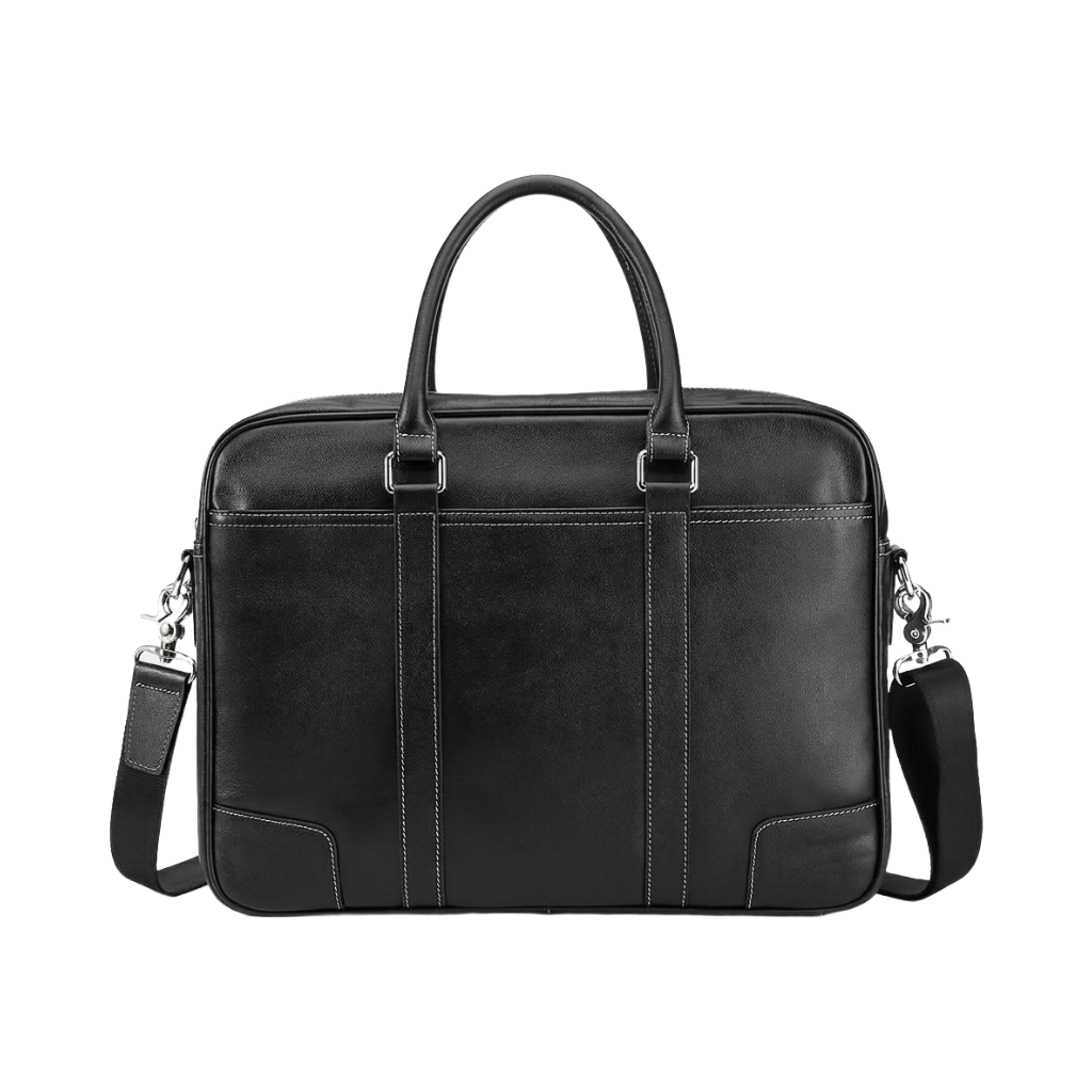 Men's Full-Grain Leather Slim Business Briefcase — front view in Black