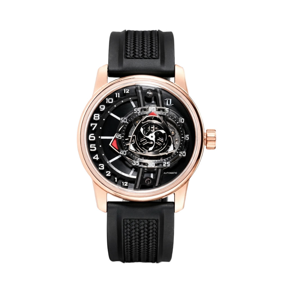 OBLVLO TM-GF - rose gold black dial front view packshot