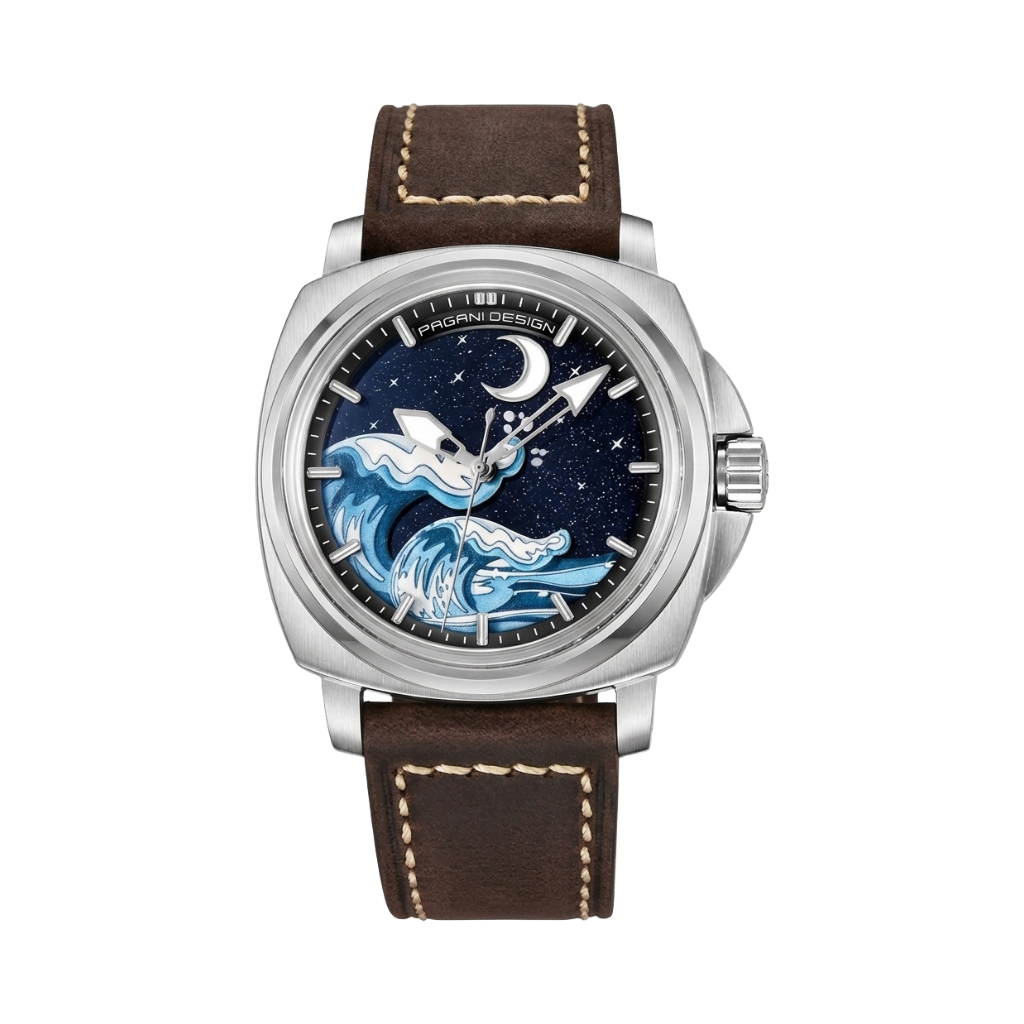 PAGANI DESIGN PD-YS014 - blue dial brown strap front view packshot