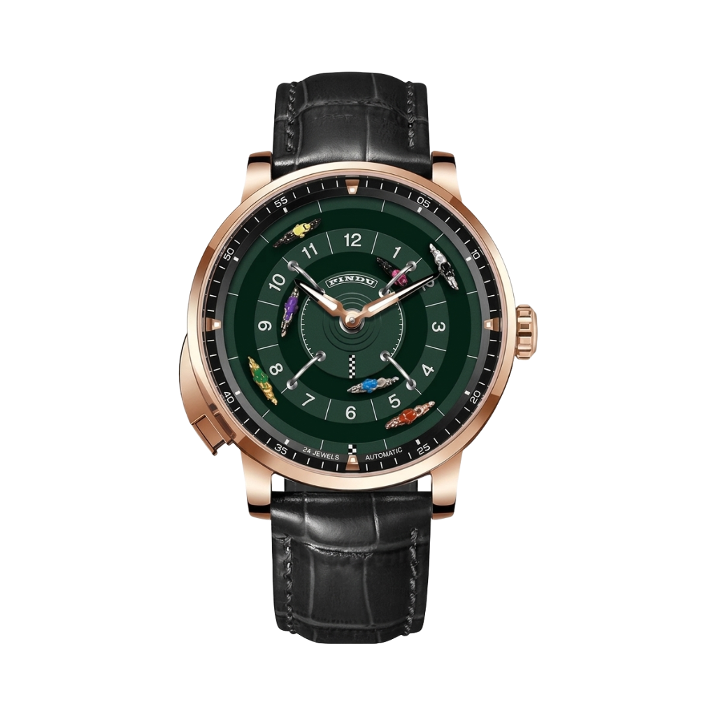 PINDU 6652 - rose gold green dial front view packshot
