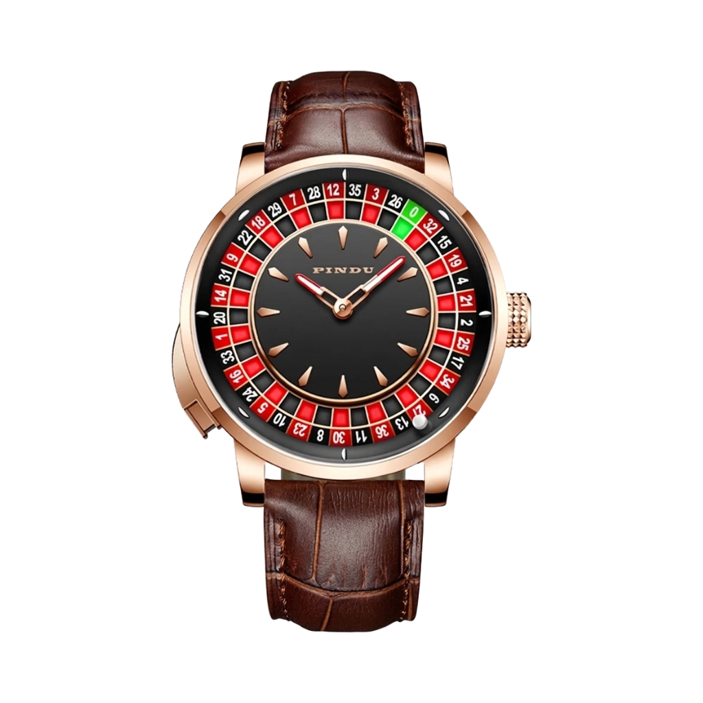 PINDU P6628 - black dial brown strap front view packshot