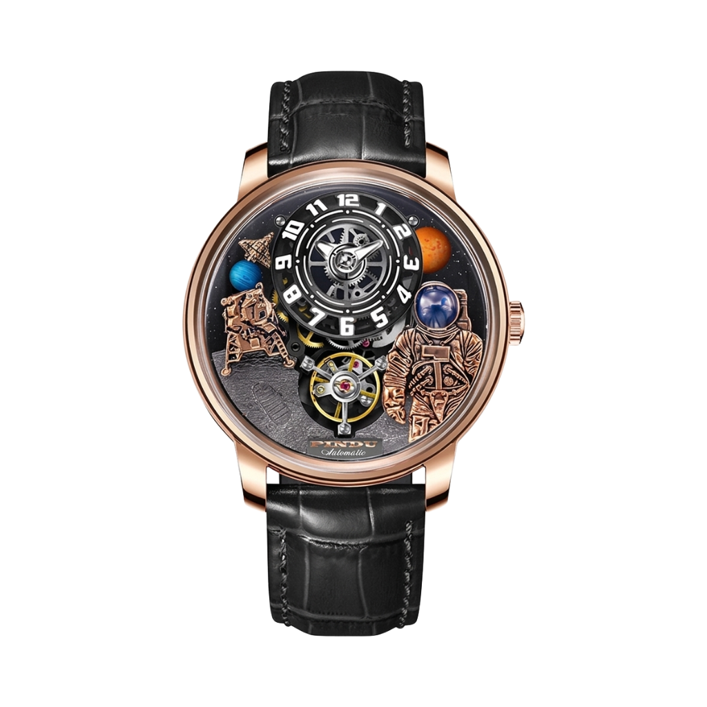 PINDU P6630 - rose gold black strap front view packshot