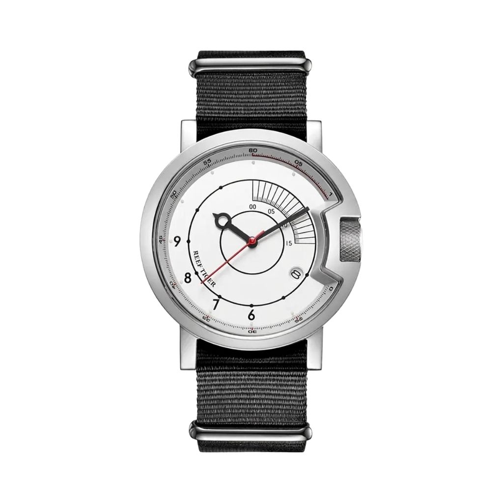 REEF TIGER RGA9035 - steel case white dial front view packshot