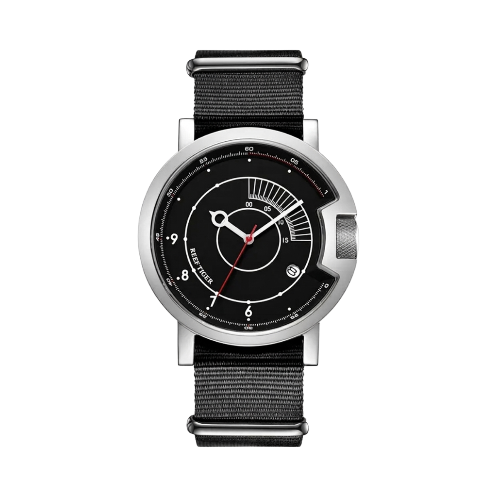 REEF TIGER RGA9035 - steel case black dial front view packshot