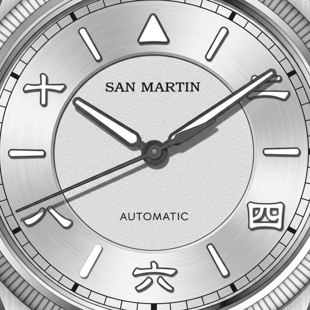 San Martin SN0033 - Pilot - silver dial, close-up