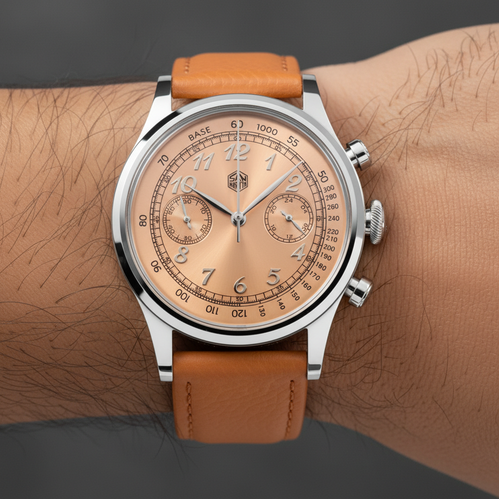 San Martin SN0101-G-JS-1 - orange dial on wrist