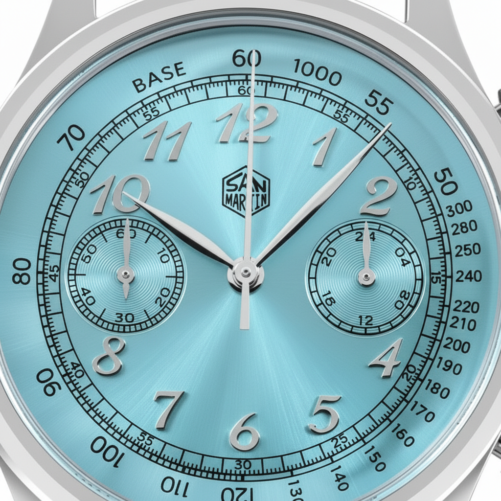 San Martin SN0101-G-JS-1 - light blue dial close-up