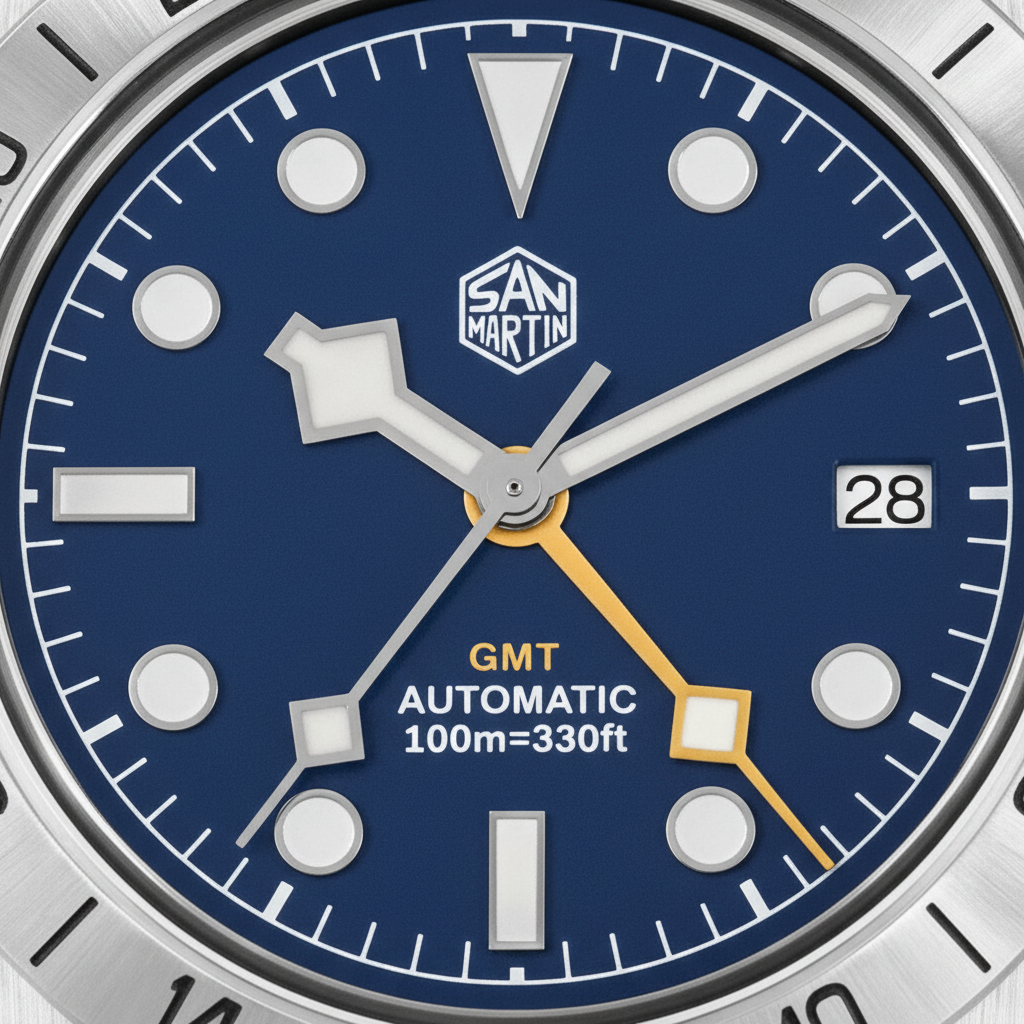 San Martin SN0134 - GMT A - blue dial close-up