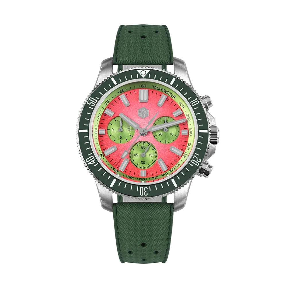 San Martin Chronograph Diver gradient dial with luminous markers on FKM rubber strap.