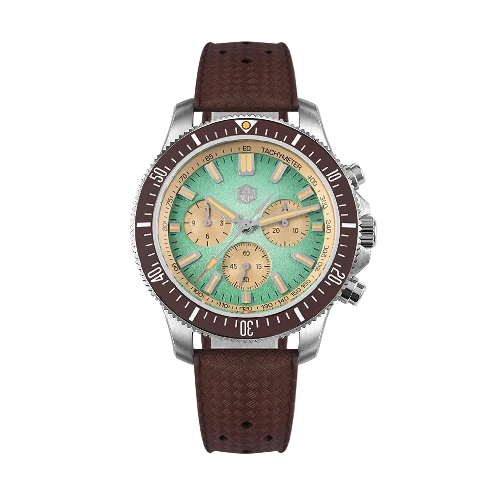 San Martin Chronograph Diver men’s automatic watch worn on wrist with FKM rubber strap