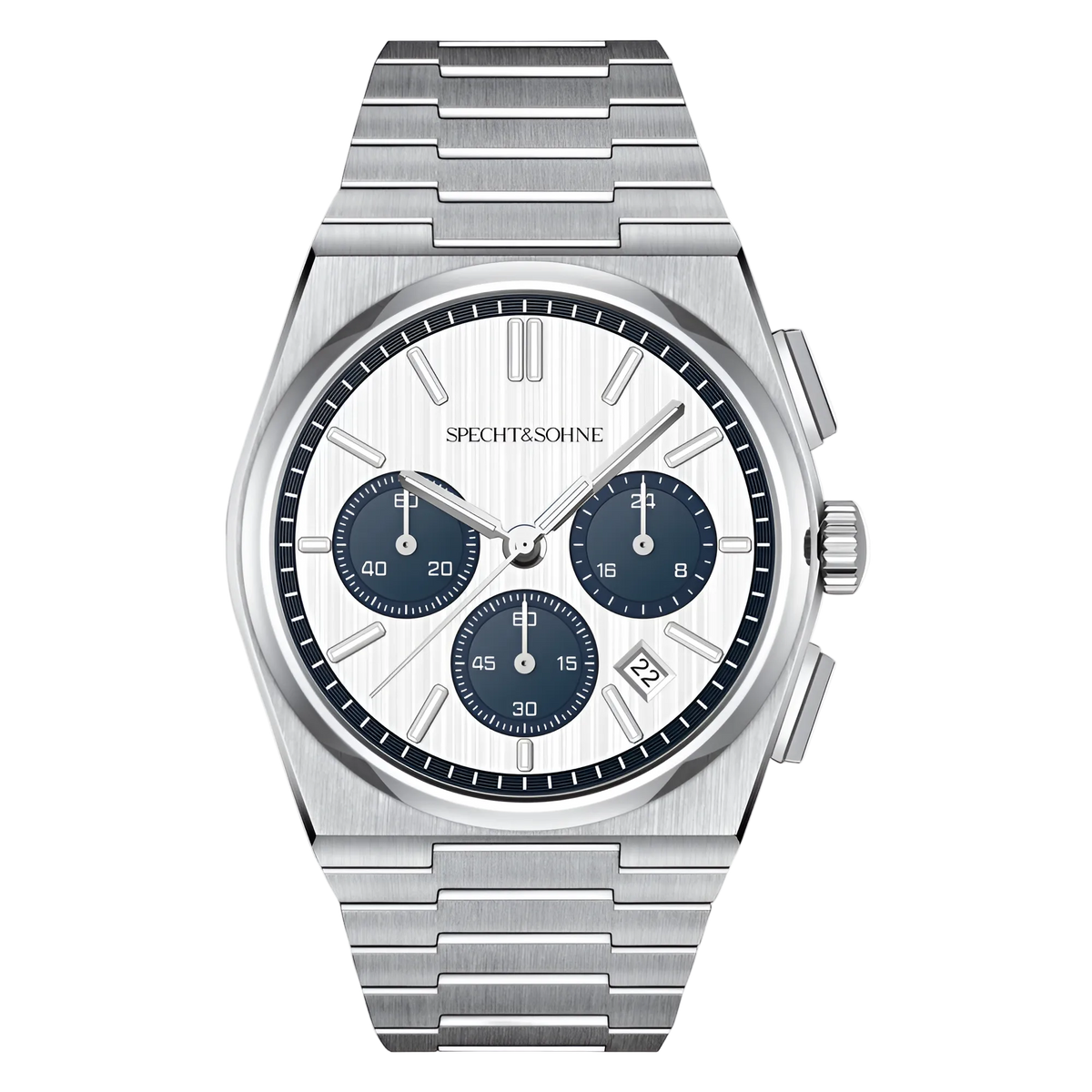 Specht & Söhne SP0005 - M - front, white dial, blue subdials