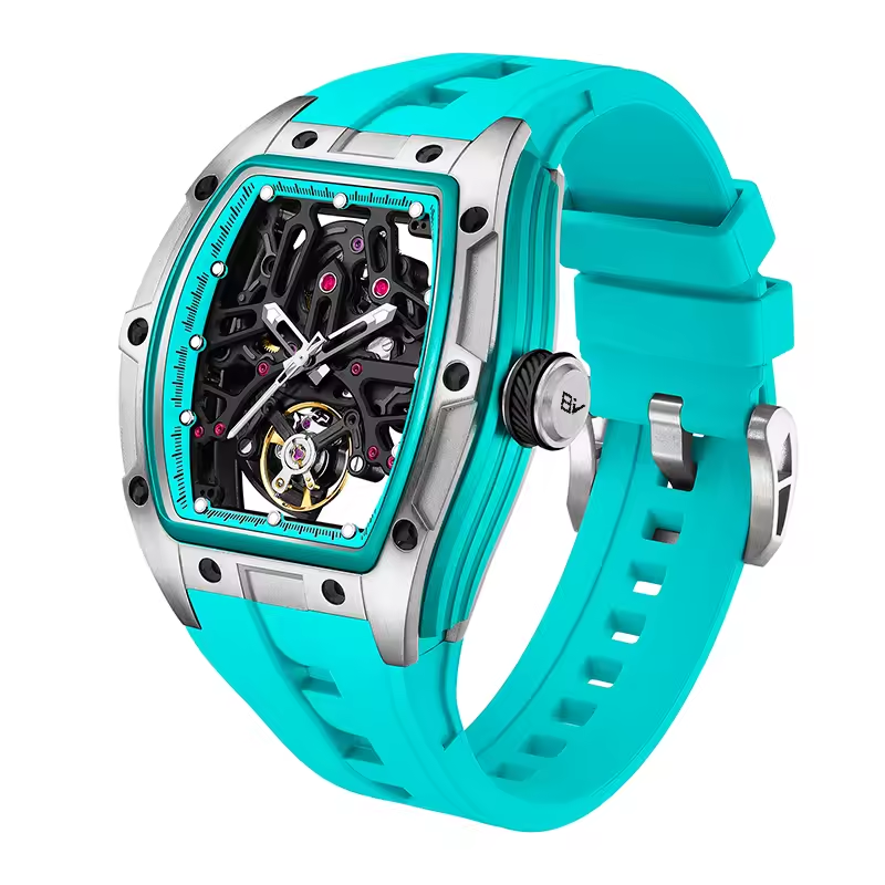 BREITVACHER 91981 - Autom - Angled view, crown detail, teal