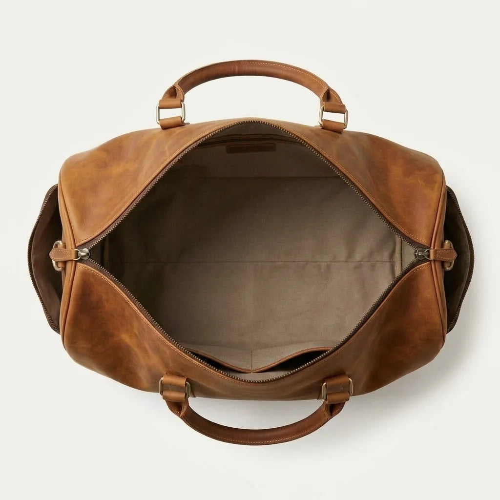 Vintage Duffel Bag — empty open interior view