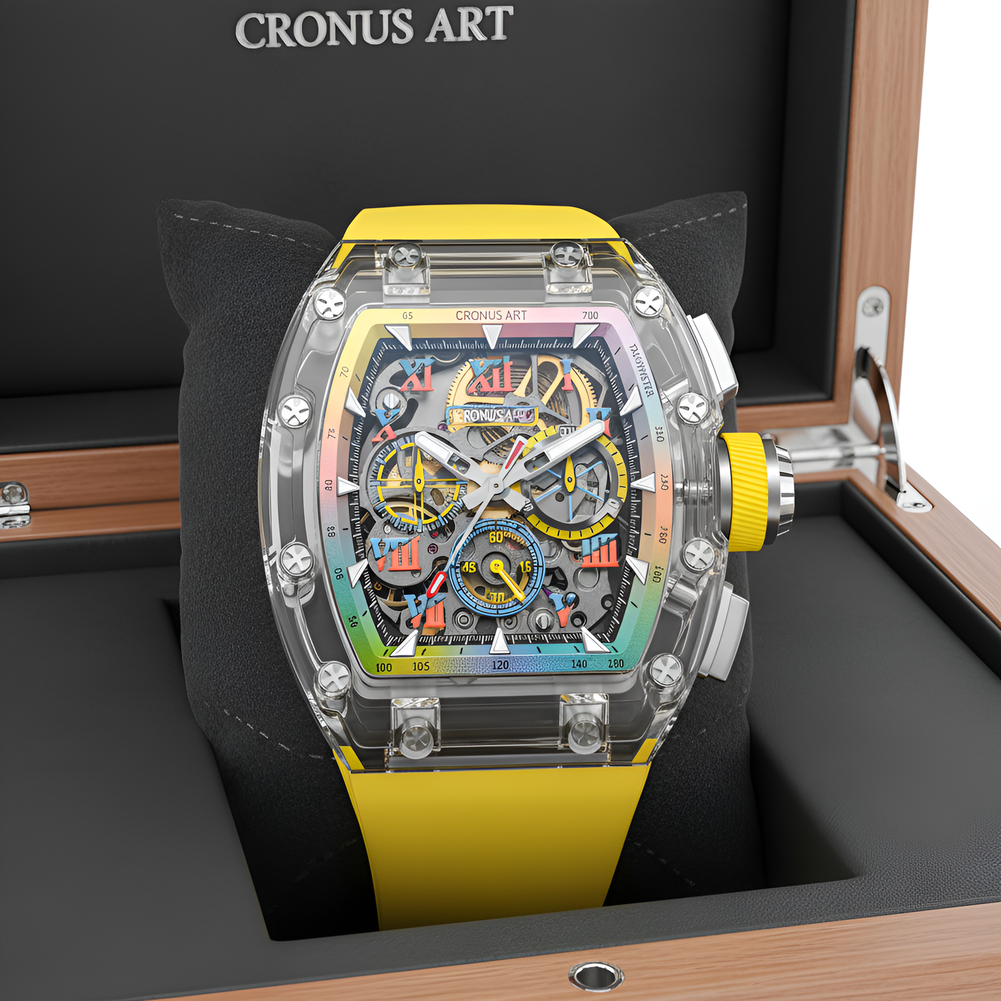 CRONUSART CM08-32 - Men’s Automatic Chronograph Watch Sapphire Tonneau Skeleton breitvacher