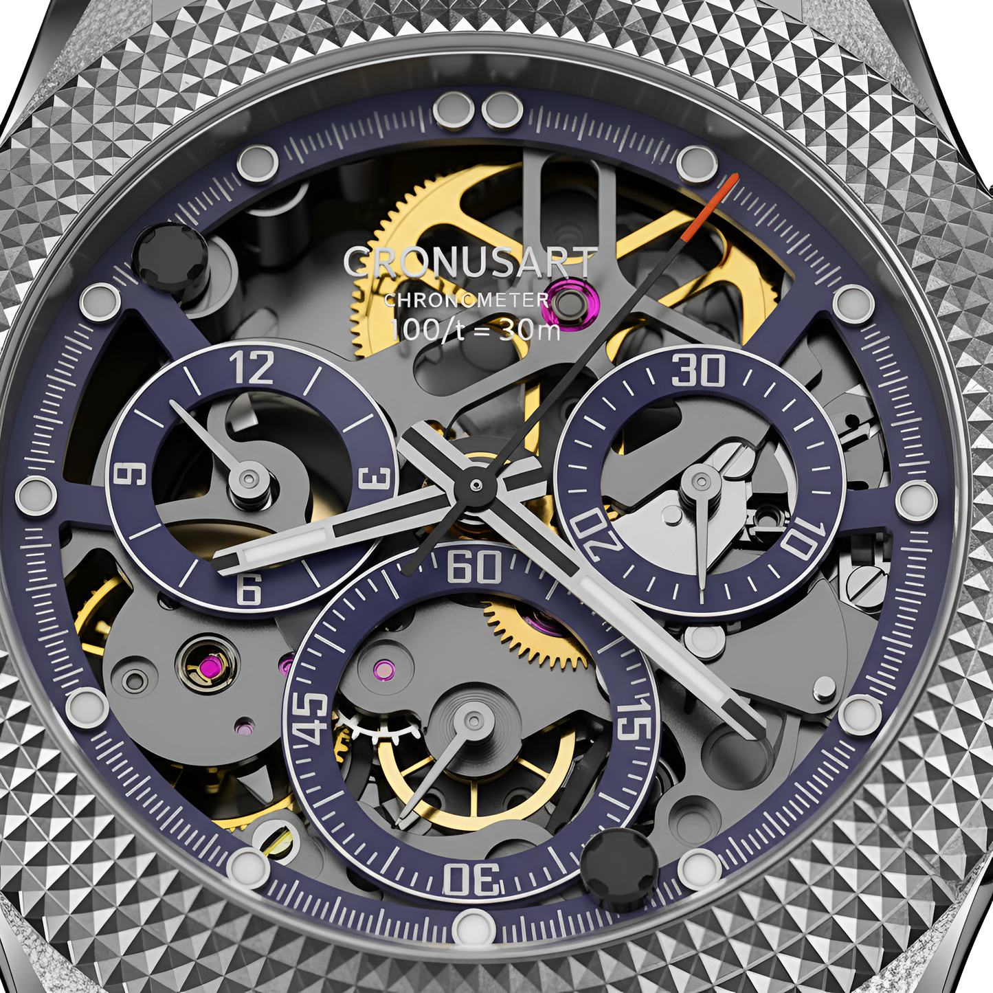 CRONUSART CM015-001 - Men - watch face, skeleton movement