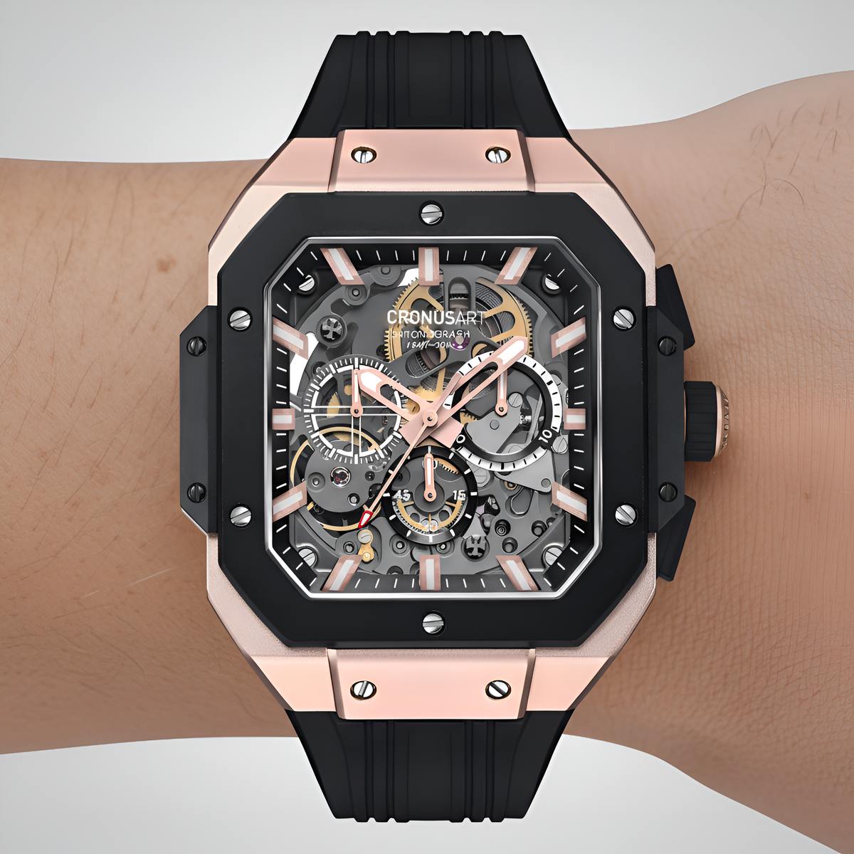 CRONUSART CM025-006 – Men’s Automatic Chronograph Watch Square Carbon Steel Case breitvacher