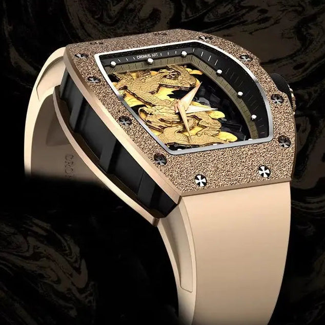 CRONUSART C30.AM.GD Men's Automatic Watch 50mm Tonneau Mechanical Wristwatch breitvacher