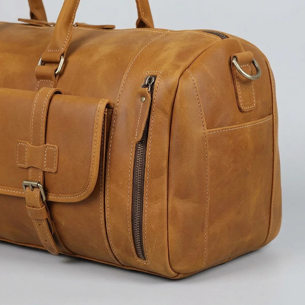 6647 brown full grain lea - corner detail, premium leather, stitching